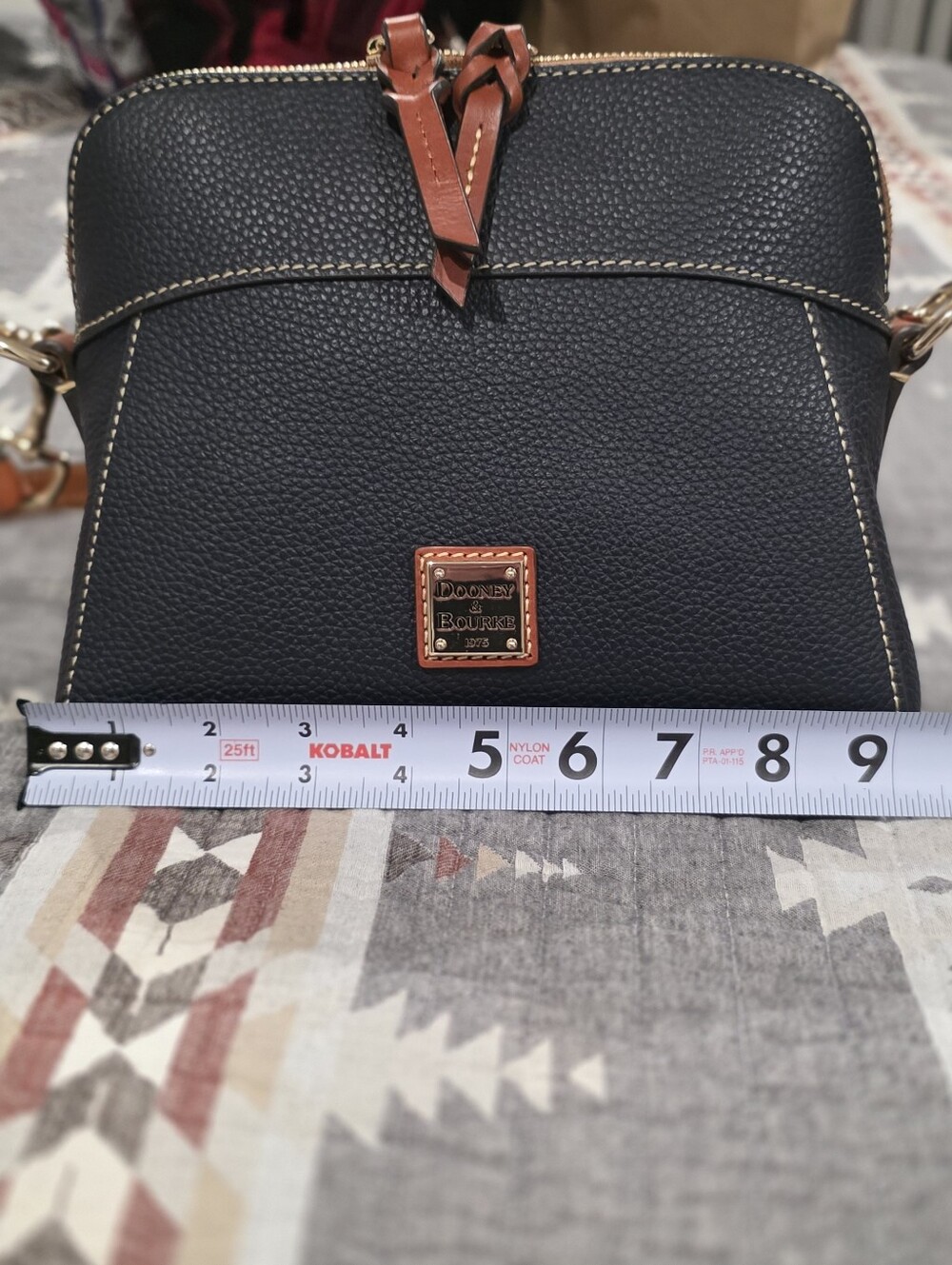 Dooney & Bourke Navy Pebbled Leather Crossbody with Tan Strap - Picture 11 of 11